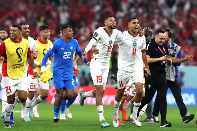 Morocco celebrate reaching the last 16 of the 2022 Fifa World Cup