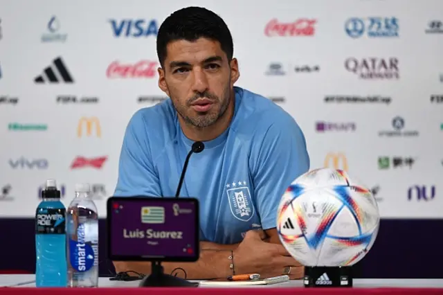 Luis Suarez speaking in a press conference ahead of Ghana v Uruguay at the 2022 World Cup