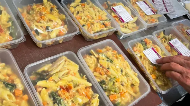 Lunch getting prepared for delivery to a community fridge in north London