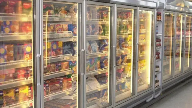 The freezer section of a supermarket