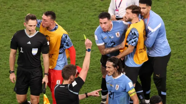 Edinson Cavani is booked