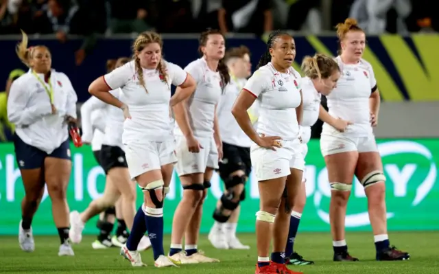 England look dejected after final