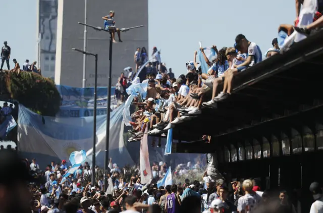 Argentina fans are seen ahead of the victory parade