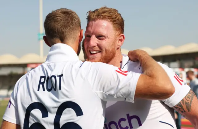 Ben Stokes hugging Joe Root