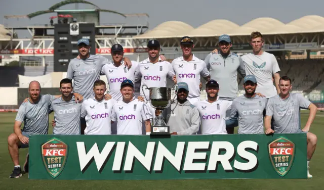 England celebrate with trophy