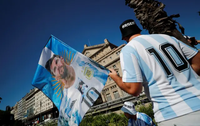 Argentina fans are seen ahead of the victory parade