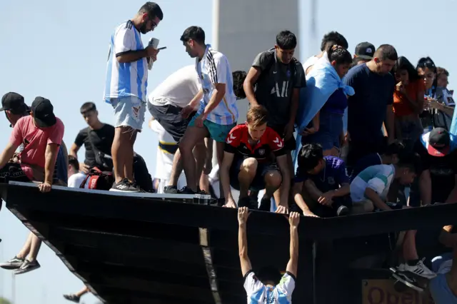 Argentina fans are seen ahead of the victory parade