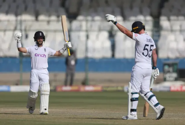 Ben Duckett and Ben Stokes celebrating victory