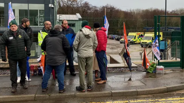 Ambulance workers on strike in Cardiff