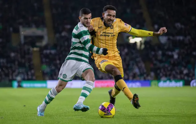 Celtic's Liel Abada and Livingston's Cristian Montano  during a cinch Premiership match between Celtic and Livingston at Celtic Park