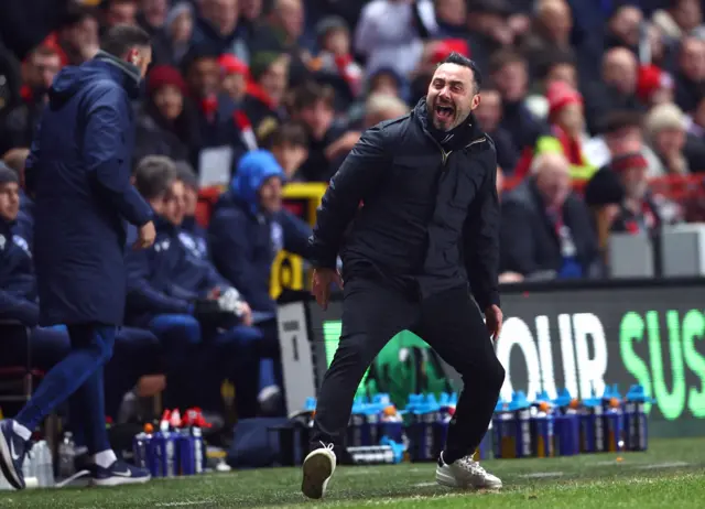 Brighton & Hove Albion manager Roberto De Zerbi reacts