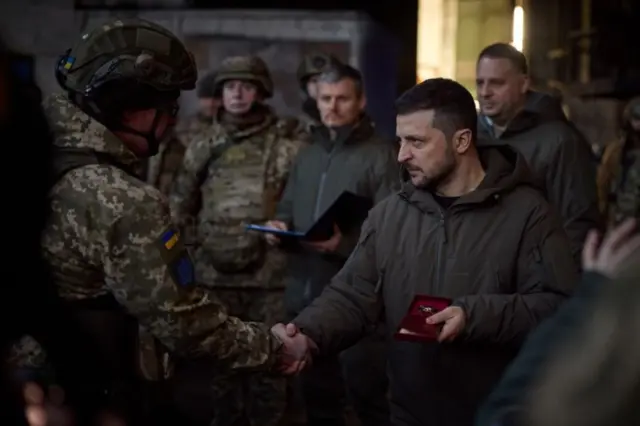 President Zelensky greets troops