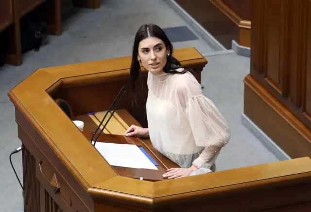 Mariia Mezentseva speaks in the Ukrainian parliament