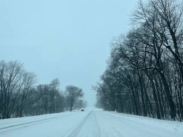 A snowy road in Michigan