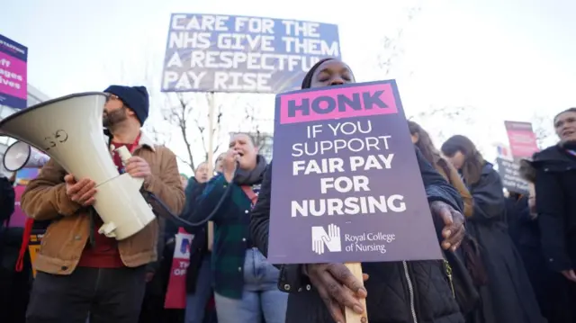 Nurses outside London's St Thomas' Hospital on the picket line this week