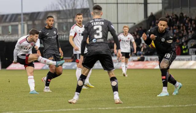 Aberdeen's Matthew Kennedy scores to make it 1-0 during a cinch Premiership match between St Mirren and Aberdeen at the SMiSA Stadium