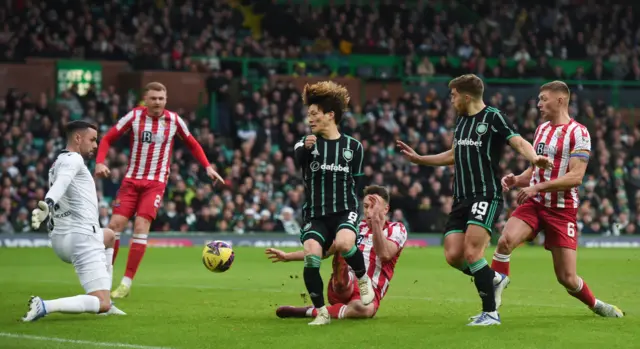 Kyogo Furuhashi doubles Celtic's lead with a near-post flick