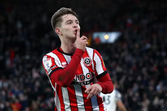 James McAtee celebrates his goal for Sheffield United