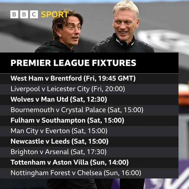 The next round of Premier League fixtures includes Man City v Everton and Newcastle v Leeds on Saturday