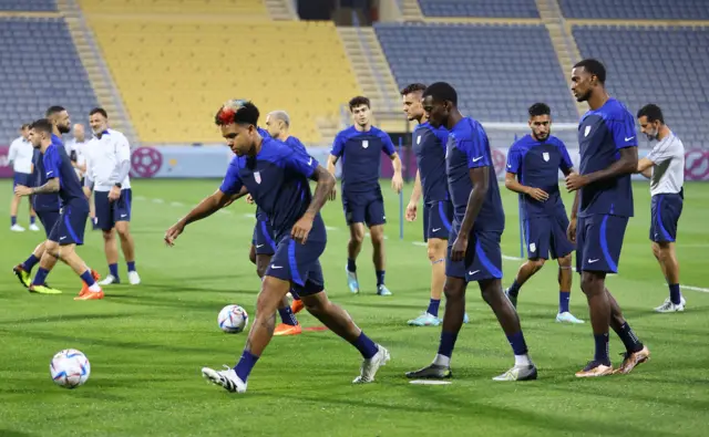 Players training at Al Gharafa SC Stadium, Al Rayyan, Qatar