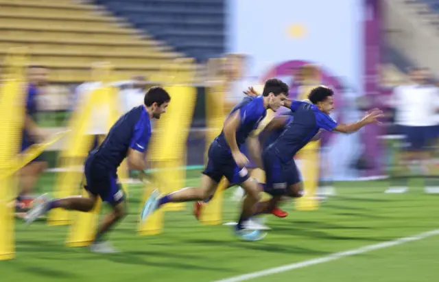 Players training at Al Gharafa SC Stadium, Al Rayyan, Qatar