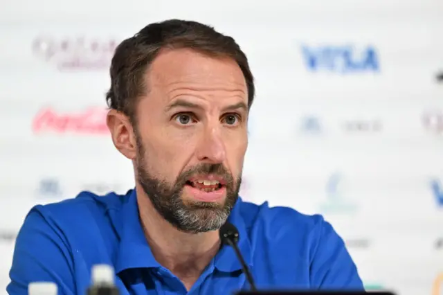 England manager Gareth Southgate at pre-match press conference before last 16 game v Senegal at 2022 World Cup