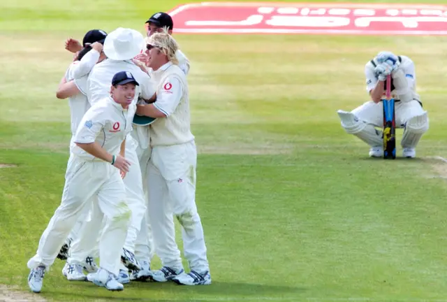 England celebrate victory in Edgbaston Test of 2005