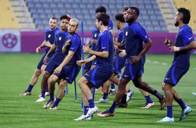 Players training at Al Gharafa SC Stadium, Al Rayyan, Qatar