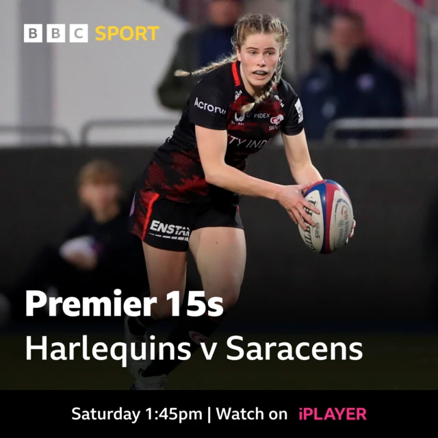 Harlequins v Saracens, Saturday, 3rd December 13:45, Watch on iPlayer