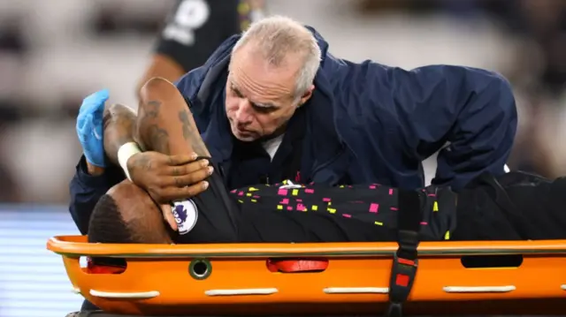 Ivan Toney on a stretcher
