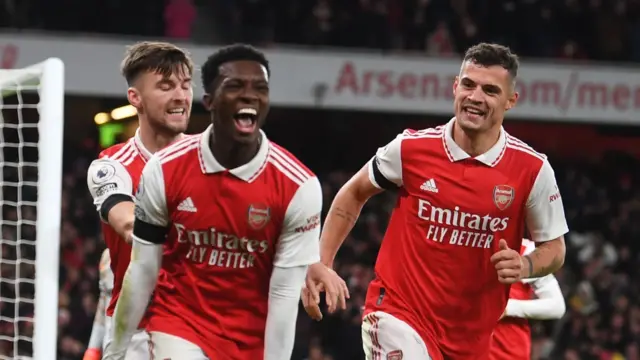 Eddie Nketiah celebrates scoring against West Ham