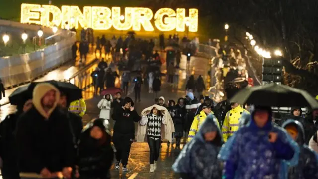 People in rain in Edinburgh