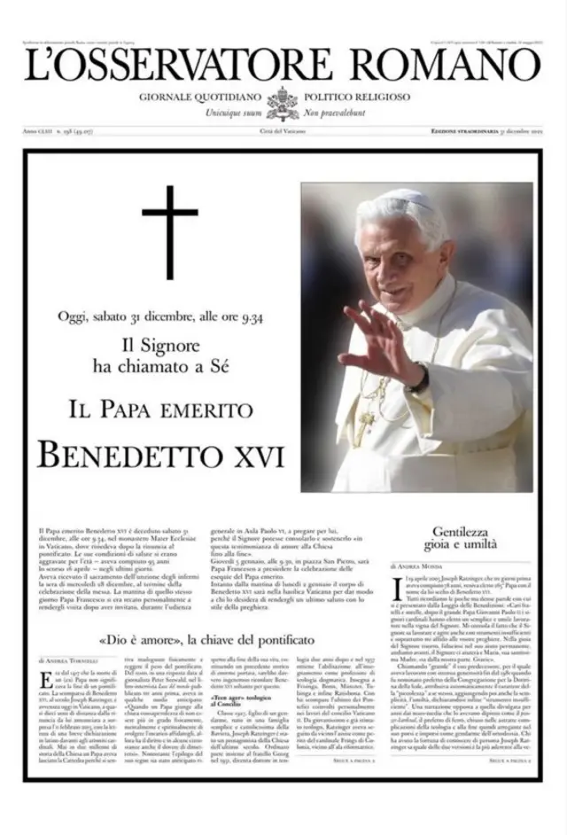 Front page of the Vatican’s newspaper