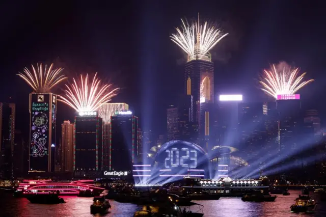 Hong Kong harbour welcomes 2023 with fireworks