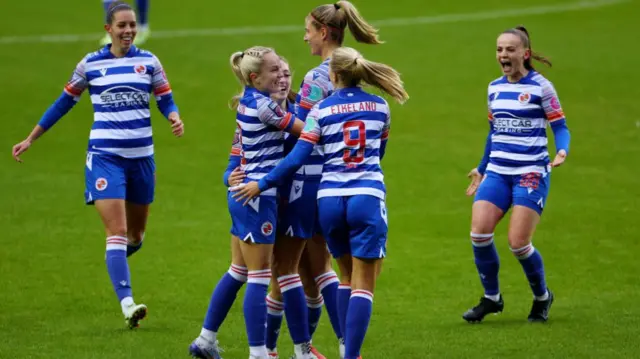 Reading players celebrating a WSL goal