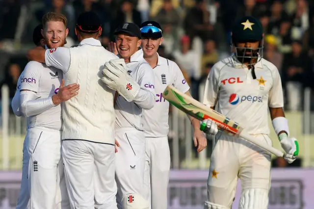 England celebratate Babar Azam's wicket