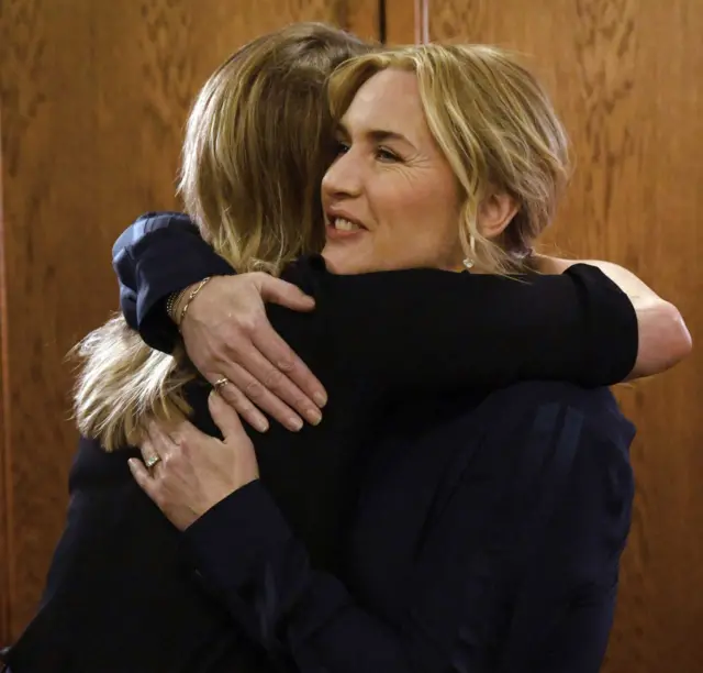 Laura Kuenssberg and Kate Winslet hugging