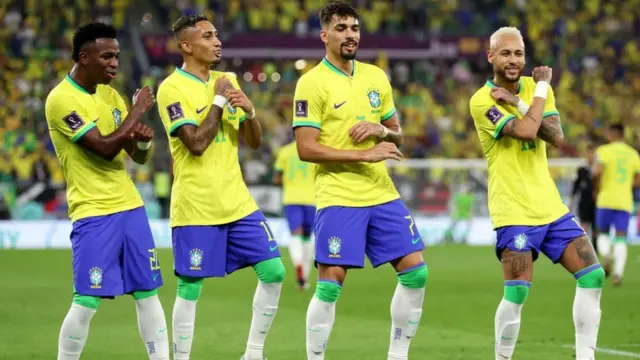 Brazil celebrate by dancing