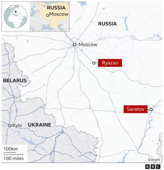 Locations of blasts in Russia, 5 Dec 2022