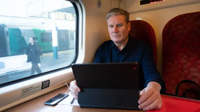 Labour leader Sir Keir Starmer on a train