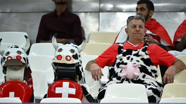 Switzerland fan dressed as a cow