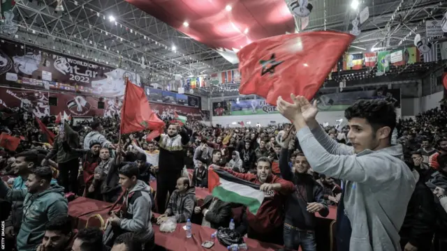 Morocco fans celebrate victory in Gaza City