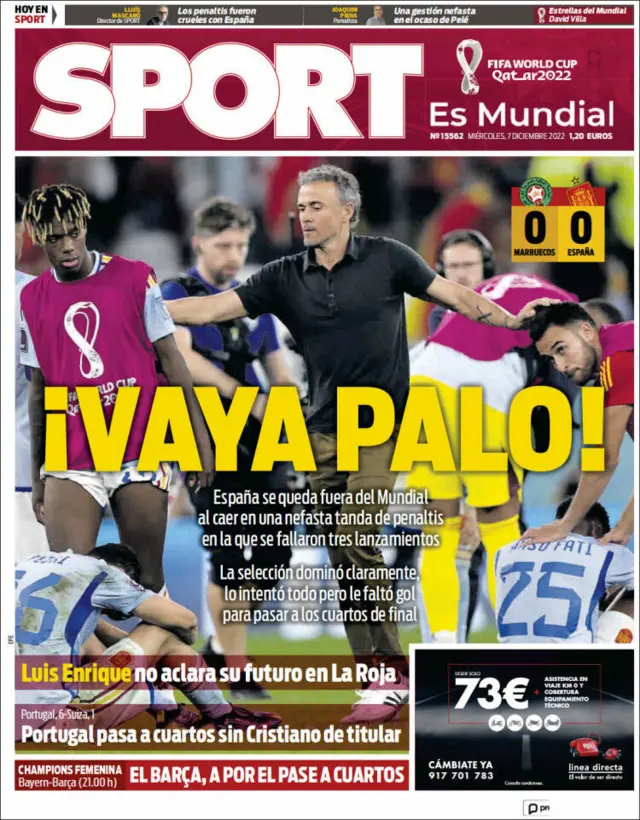 The front page of Sport newspaper 7 December