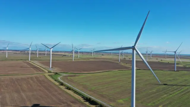 A view of wind turbines in the Kent countryside