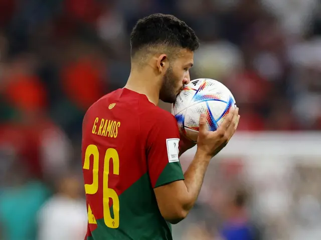 Goncalo Ramos kisses the match ball