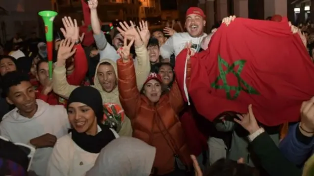 Fans of Morocco celebrate in Rabat, Morocco, 06 December 2022