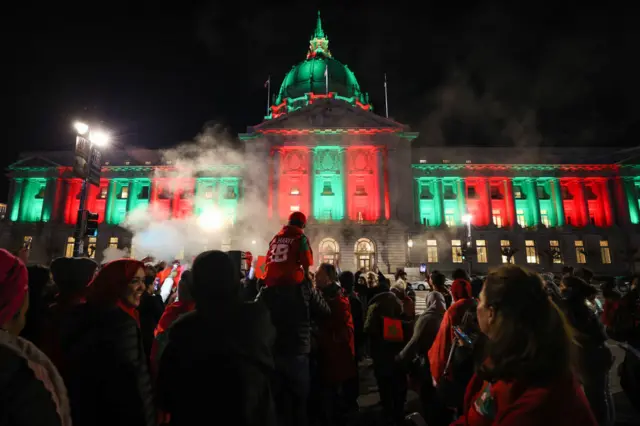 San Francisco City Hall decked in the red and green of Morocco