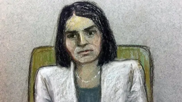 Court drawing of Anne Sacoolas appearing via videolink at the Old Bailey, 08/12/2022