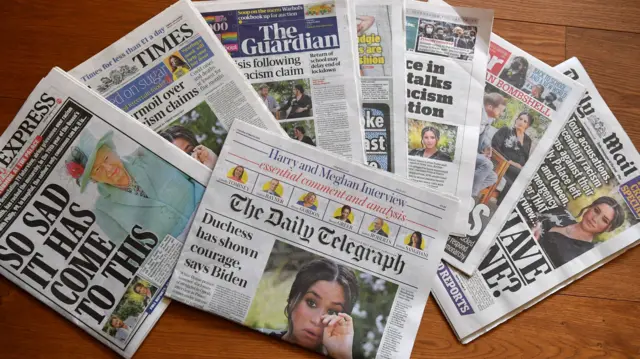 Newspaper headlines covering Meghan's interview with Oprah Winfrey