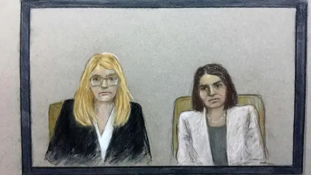 Court drawing of Anne Sacoolas (right) appearing via videolink at the Old Bailey with her US lawyer Amy Jeffress (left), 08/12/2022